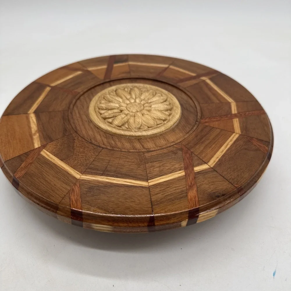 Lazy Susan Mixed Wood Some Inlaid With Spinning Tray 10